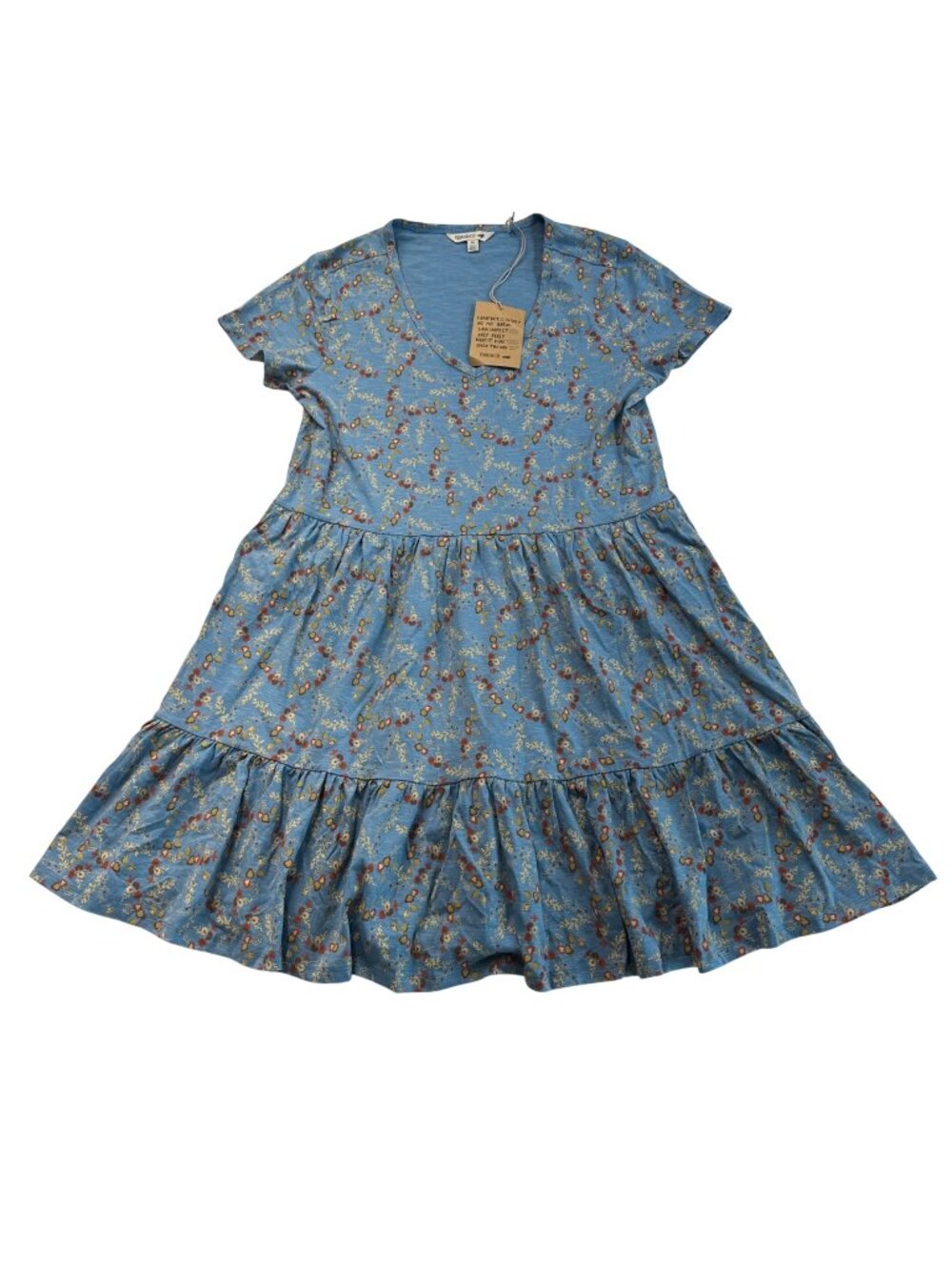 Toad&Co Marley Dress Tiered Short Sleeve Blue Fall Florals Pockets Size M NWT